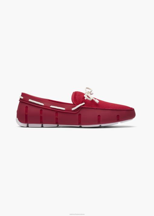 SWIMS rouge signal/blanc mocassin en dentelle tressée chaussure 8HDH32
